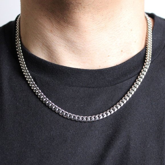 Silver 6mm Cuban Link Chain 24" - Picture 1 of 7